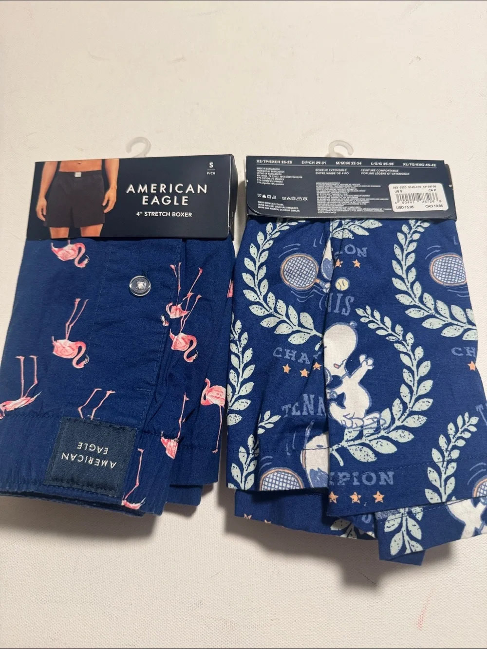American Eagle Boxers Mens Small 2 Pack Pink Flamingo Snoopy